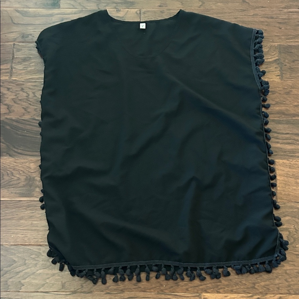 Yincro Black Pom-Pom Trim Women's Tunic Cover Up